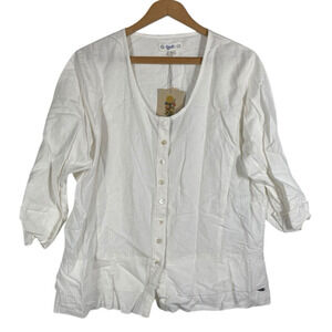 Goubi Shirt Top XL Womens Linen Cotton White Button Up Coastal Clean Girl Core